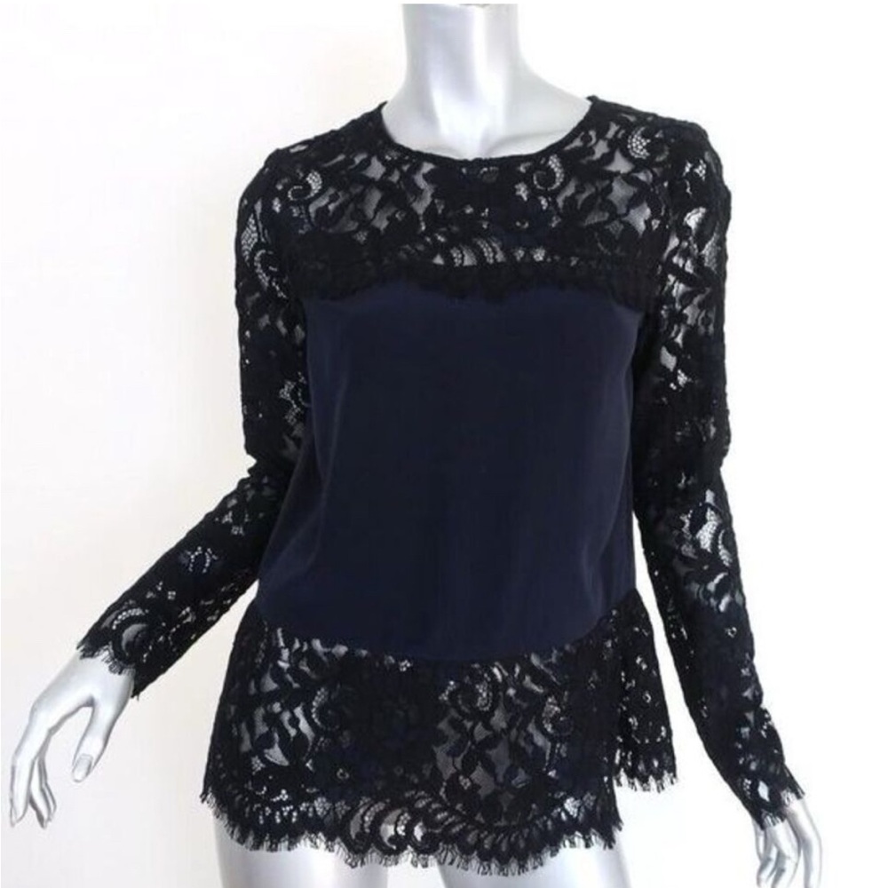Intermix black and navy lace long sleeve top